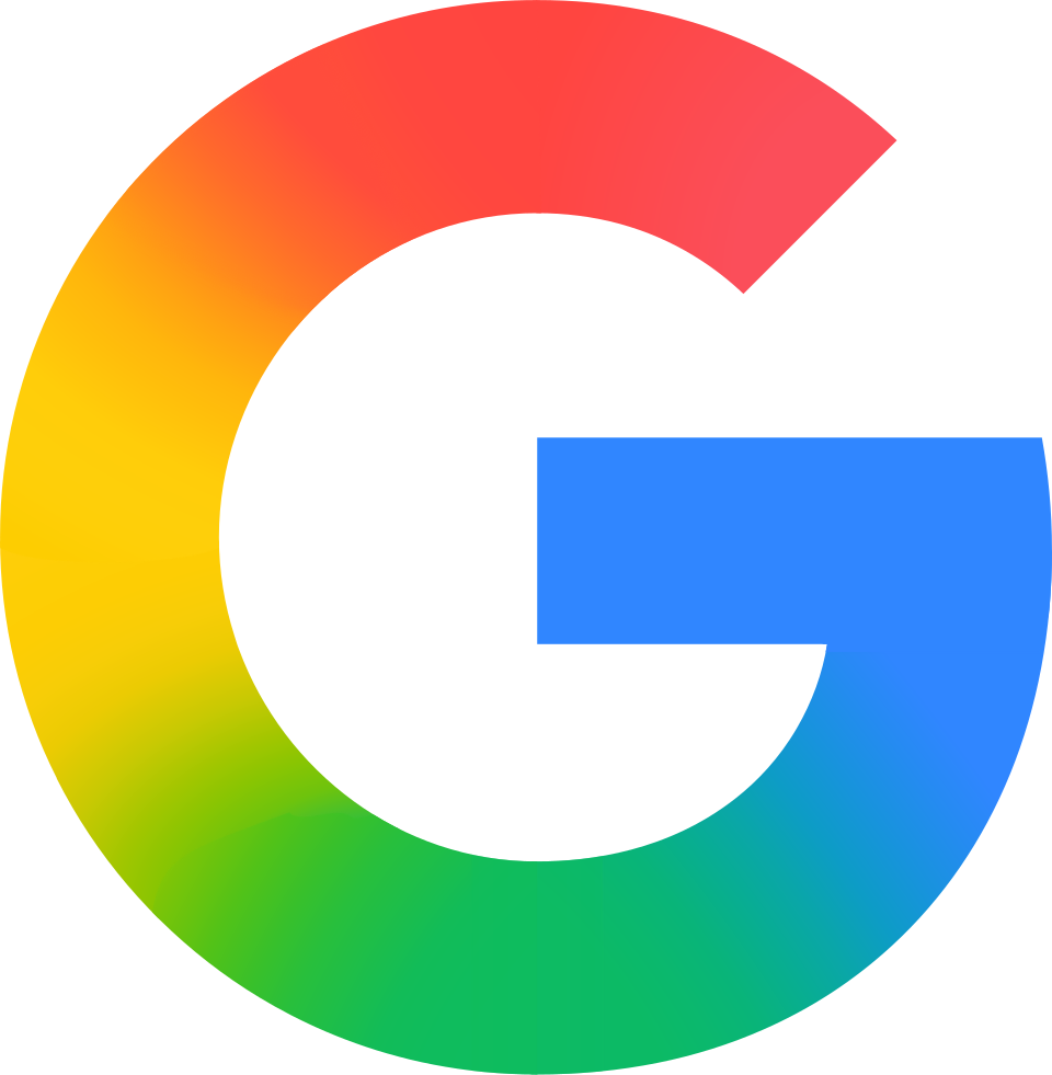 Google logo: a large multicolored 'G' in blue, red, yellow, and green on a transparent background