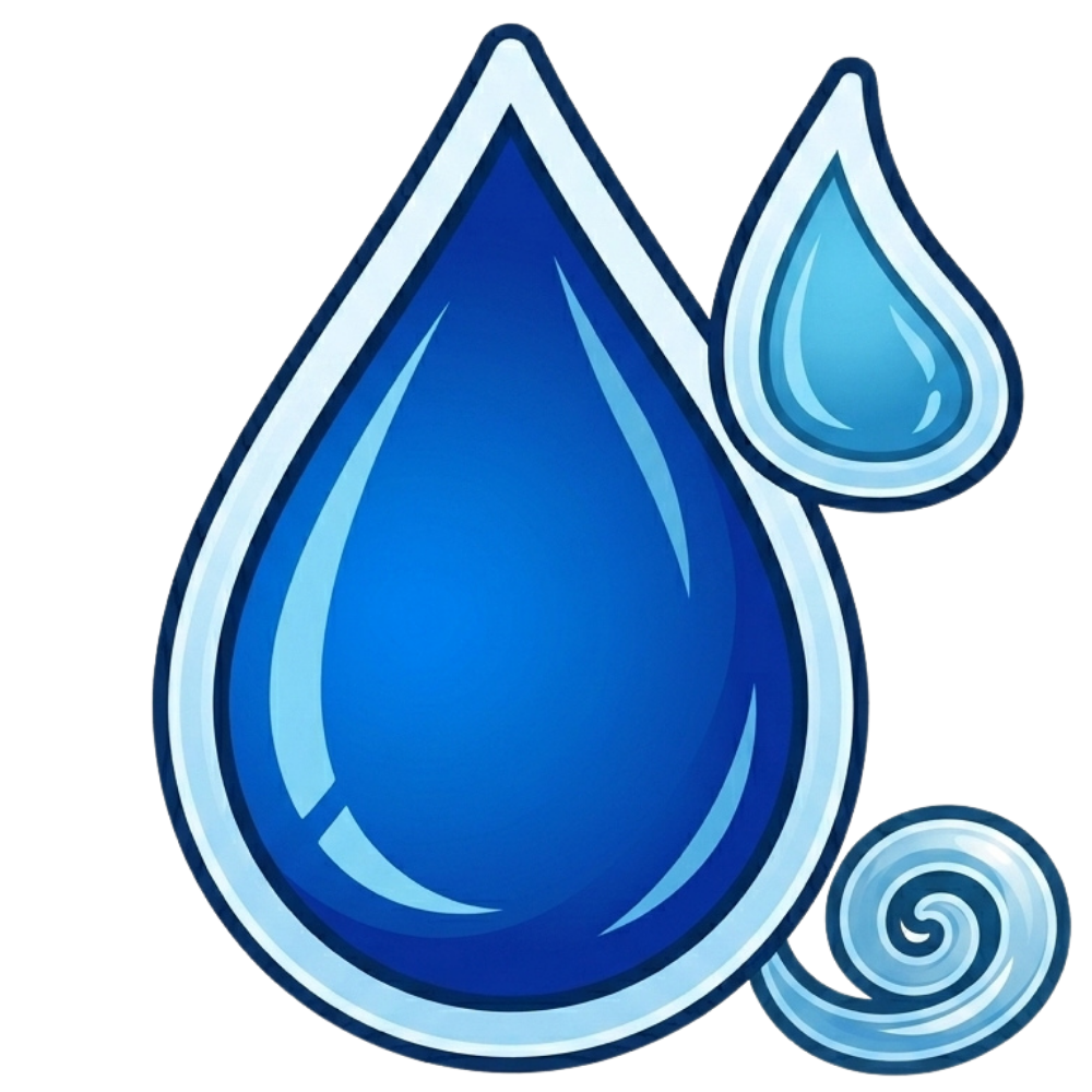 Blue water droplet icon with a light-blue outline and a small swirl accent, conveying hydration or liquid water.
