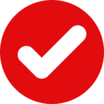 Red round badge with a white checkmark indicating success or approval status on red background