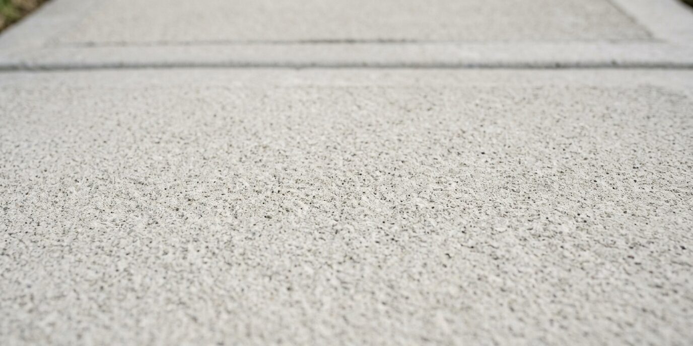 Close-up detail of a bright and clean residential concrete sidewalk showing the restored texture after professional pressure washing services by Liberty SoftWash.